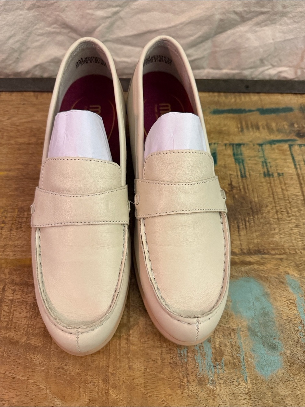 Munro Women's Cream Leather Penny Loafers - Neutral Slip-Ons